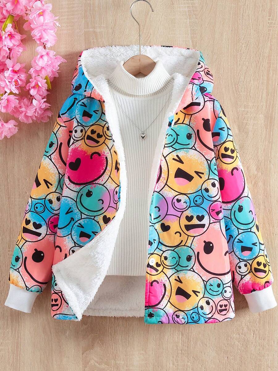 SHEIN 女童卡通圖案毛絨襯裡夾克 - 彩色 - 查看 1