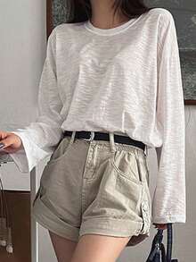 DAZY Solid Drop Shoulder Tee - White - View 3