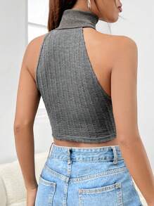 SHEIN EZwear 暗灰色針織緊身無袖背心，適用於夏季 - 深灰色 - 查看 2