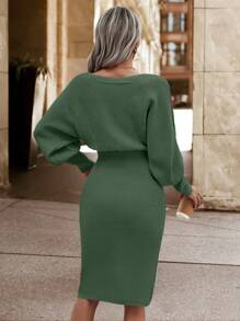 Ellegaria. Xoắn Dan tay cánh Đầm Áo len - xanh quân đội - Xem 2