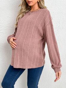 SHEIN Thai sản Thả vai Đồ đan Ribbed Áo thun - Hồng - Xem 4
