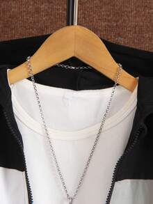 SHEIN Young Boy Colorblock Zipper Up Hooded Sweatshirt & Sweatpants - Grey - View 7