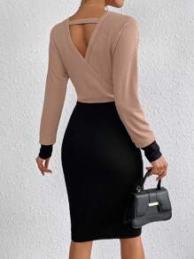 Chiquease 雙色交疊領緊身洋裝 - 彩色 - 查看 2