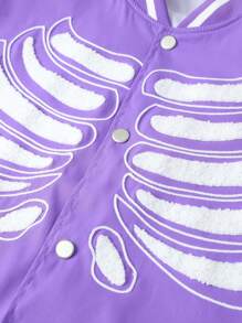 男士骷髅圖案雙色學院風夾克不帶T恤 - 紫色 - 查看 3