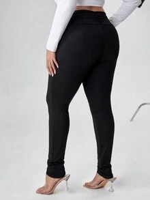 SHEIN Privé 加大碼束口腰身打底褲 - 黑色 - 查看 2