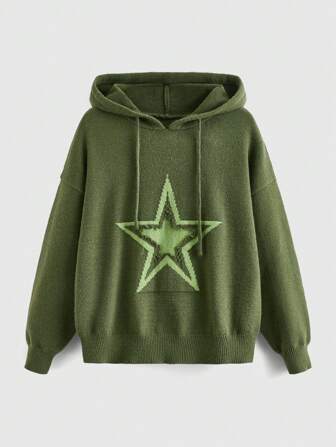 Fairycore Pull À Capuche Avec Cordon De Serrage À Épaules Basses Et Motif Étoile Pour Femmes