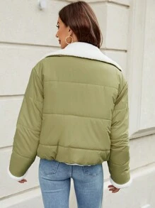 SHEIN LUNE 博格领泰迪熊衬垫加厚外套衣服冬季 - 綠色 - 查看 2