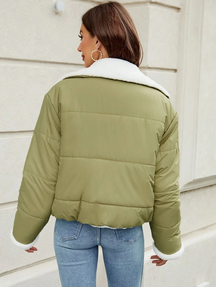 Borg Collar Teddy Lined Padded Padded Coat Clothes Winter