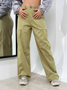 SHEIN Unity Flap Pocket Side Cargo Pants - Green - View 4