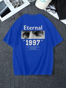 Manfinity EMRG Men Figure & Slogan Graphic Drop Shoulder Tee - Blue - View 2