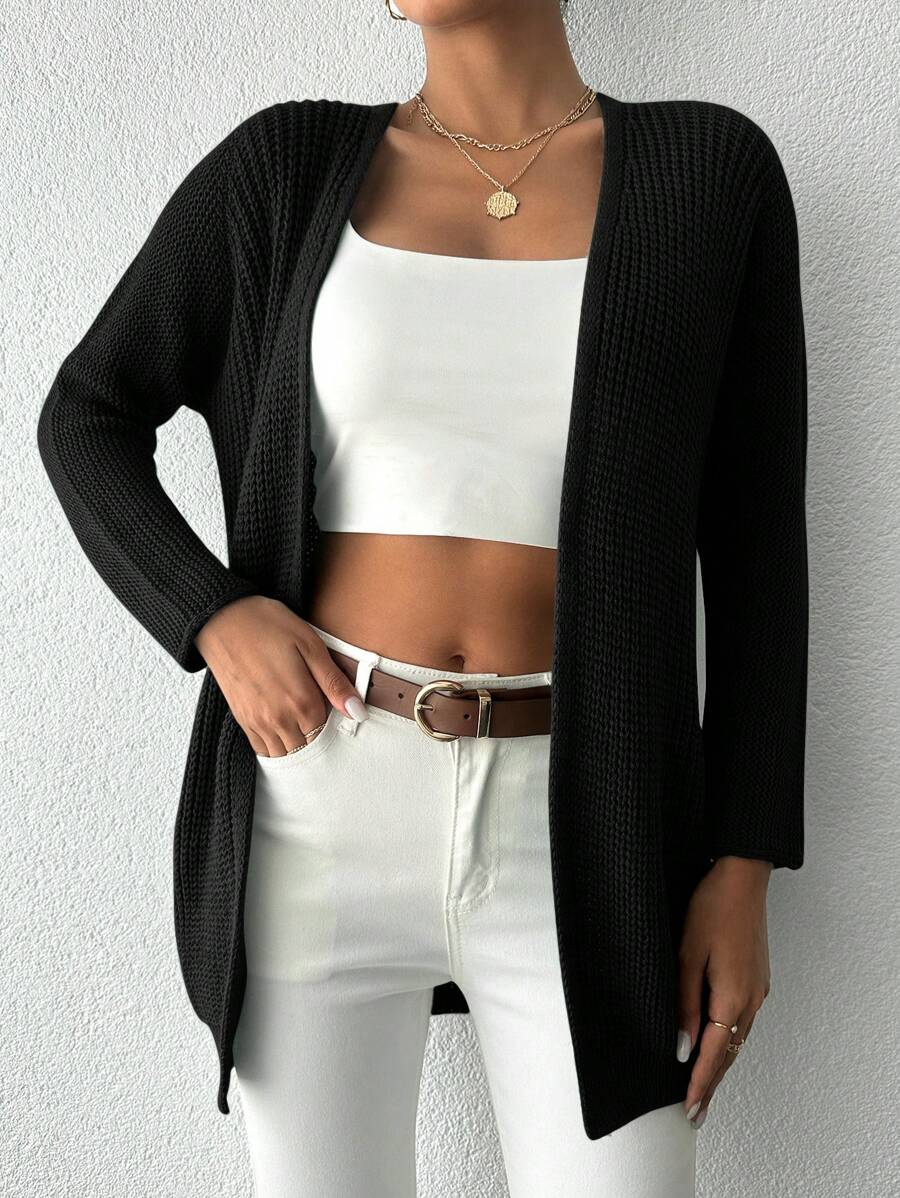 SHEIN Cottnline Ladies' Solid Color Cardigan - Black - View 1