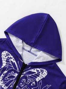 SHEIN Teenager Mädchen Kapuzenpullover mit Reißverschluss Buchstabe & Figur Grafik,