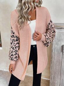 SHEIN Frenchy Áo khoác cardigan trễ vai họa tiết da báo - Bụi hồng - Xem 4