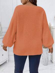 Calvaya 大碼圖形圖案蝙蝠袖套頭毛衣 - 亮橙色 - 查看 2