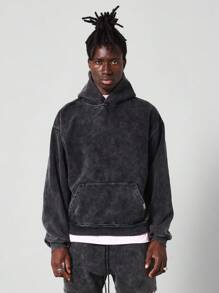 SUMWON Regular Fit Essential Premium Washed Overhead Hoodie - Black - View 1