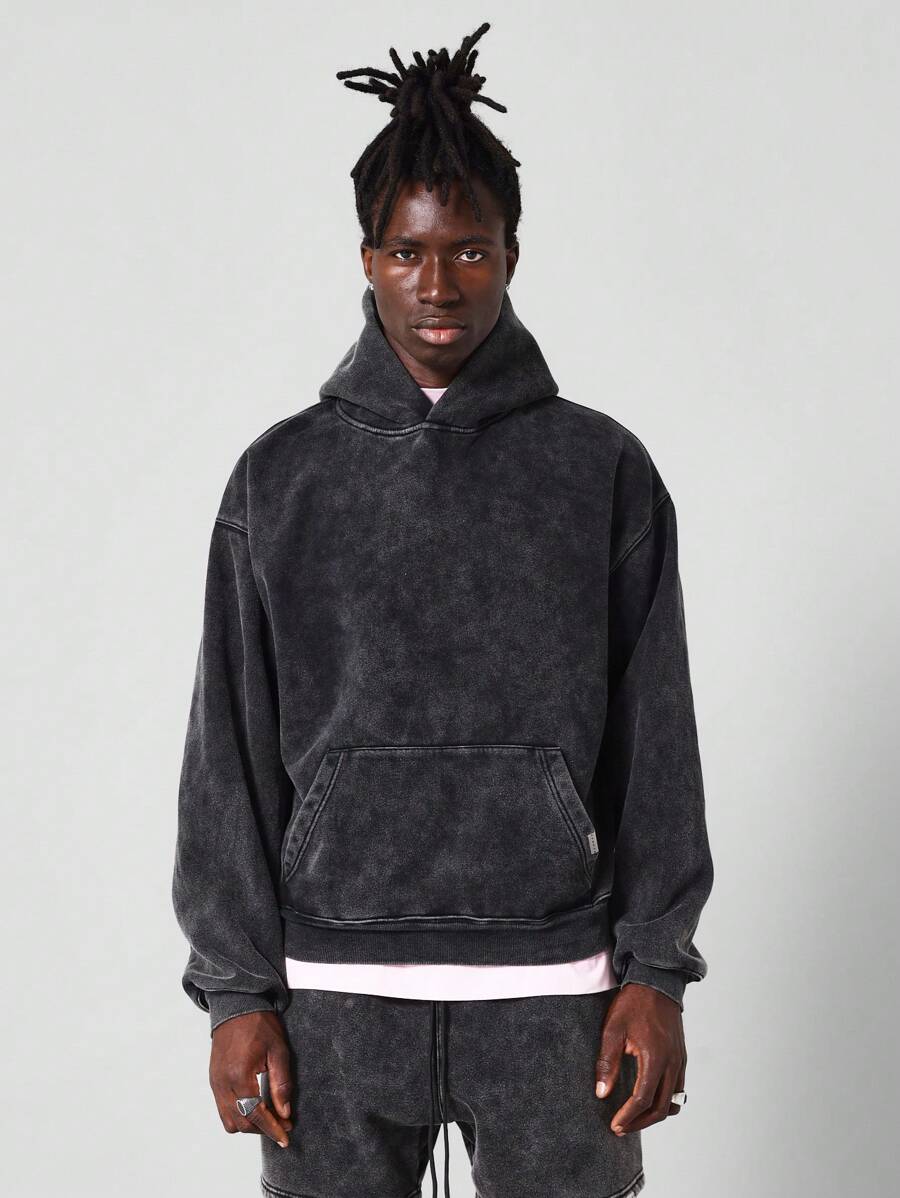 SUMWON Regular Fit Essential Premium Washed Overhead Hoodie - Black - View 1