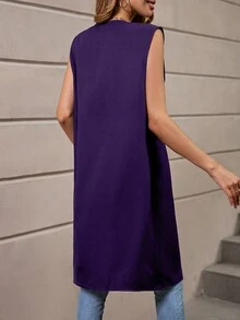 SHEIN LUNE Abrigo chaleco unicolor con parte delantera abierta