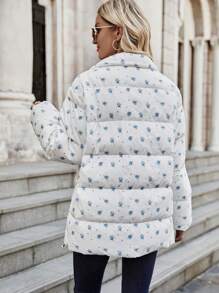 SHEIN Unity Abrigo con estampado floral de hombros caídos - Blanco - Ver 2