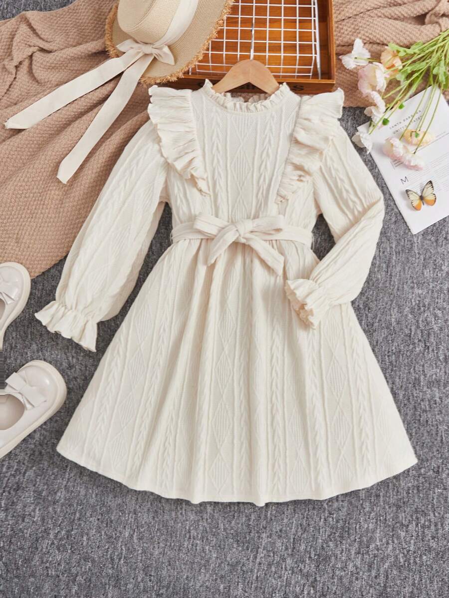 Váy Jacquard dệt kim cổ đứng có viền xếp nếp cho nữ, thanh lịch - Màu be - Xem 1