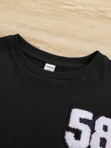 SHEIN 女大童字母貼布落肩袖套頭衫&半身裙 - 黑色 - 查看 4