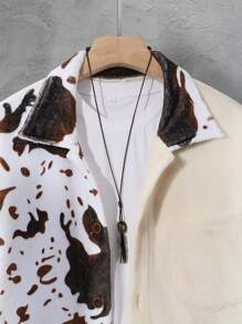Manfinity Homme Loose Fit Men's Graphic Print Buttoned Jacket With Pocket And Patch Detail (T-Shirt Not Included)