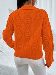 SHEIN Privé Suéter De Hombro Caído Con Abalorios De Diamantes De Imitación - Naranja - Ver 2