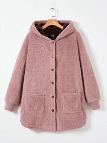 SHEIN LUNE Hơn Túi Kép Thả vai áo có mũ Áo khoác Teddy - Nhiều màu - Xem 1