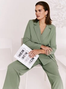 Sophia Solid Wrap Knot Side Blazer - Green - View 8