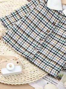 Baby Girl Houndstooth Print Borg Collar Overcoat - Yellow - View 6