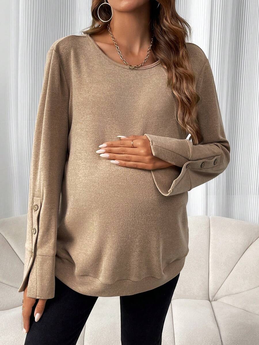 SHEIN Maternity Button Detail Split Cuff Tee