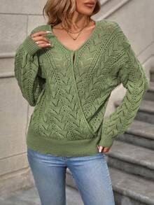 EMERY ROSE 網眼針織落肩袖圍裹套頭毛衣 - 綠色 - 查看 5