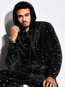 GENTILAND 男士銀河絨夾克和褲子套裝 - 黑色 - 查看 4