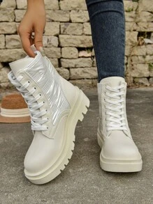 Women's Beige Ankle Boots - White - View 1