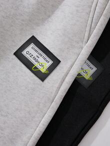 SHEIN 男大童2入組字母貼布腰部抽繩衛褲 - 彩色 - 查看 5