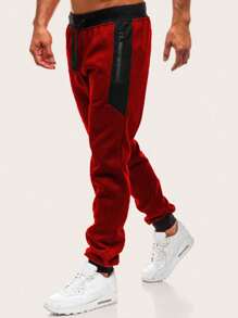 Manfinity Homme Men Zip Detail Drawstring Waist Sweatpants - Red - View 1