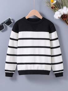 Cậu bé Tween Mẫu sọc Áo len - màu đen - Xem 1