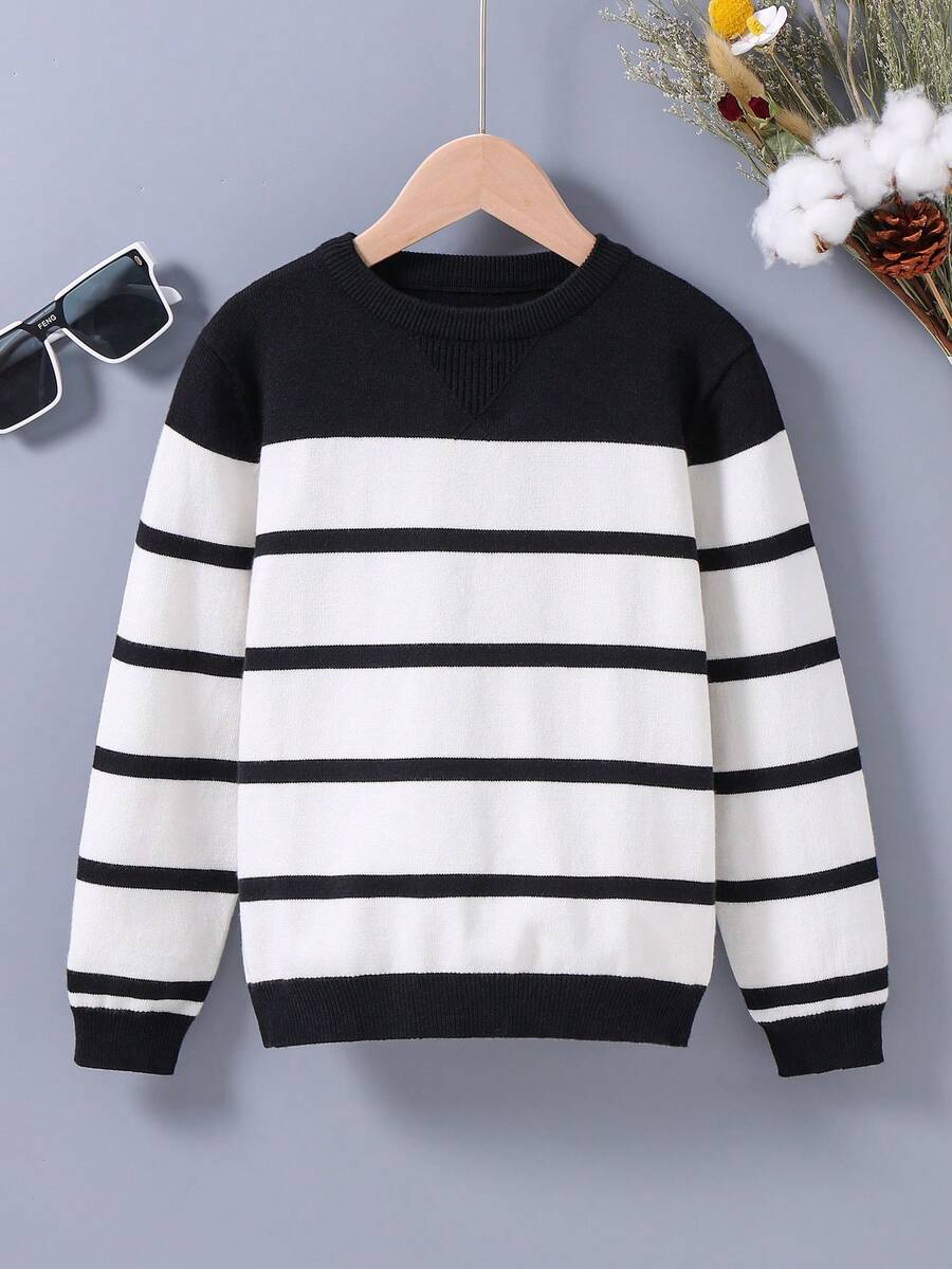 Cậu bé Tween Mẫu sọc Áo len - màu đen - Xem 1