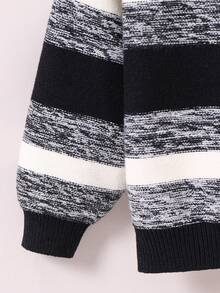 SHEIN 男小童撞色落肩袖套頭毛衣 - 黑色 - 查看 3