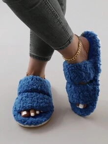 時尚彩色泰迪熊雙帶厚底防滑女拖鞋 - 寶藍色 - 查看 4