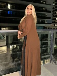 SHEIN SXY Vestido De Fiesta De Baile De Talla Grande, Camisa Romántica Y Sexy Con Dobladillo Extralargo