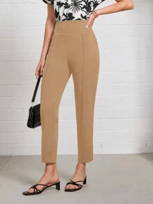 EMERY ROSE Cao eo Nhấn vào nếp gấp Củ cà rốt Quần tây - Màu Khaki - Xem 4