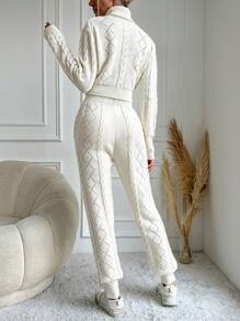 EURMUSE 2 Piece Turtleneck Cable Sweater Set - White - View 2