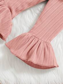SHEIN Baby Girl Flounce Sleeve Button Front Tee & Flare Leg Pants - Pink - View 6