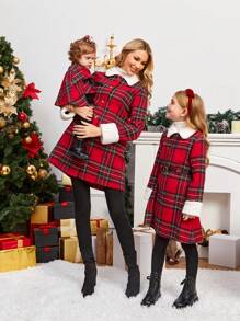 SHEIN Clasi 格子呢圖案羊絨領口花呢外套不附腰帶 - 彩色 - 查看 1