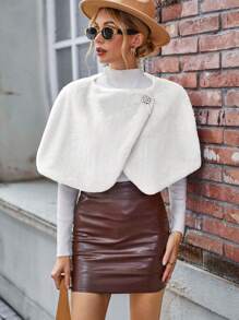 SHEIN Privé 素色披肩毛茸茸外套 - 白色 - 查看 7