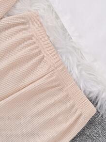 SHEIN Tween Girl Solid Cami Top & Sweatpants & High-low Hem Hoodie - Apricot - View 6