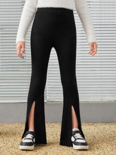 SHEIN Adolescent Fille Pantalon En Tricot Fendu Évasé