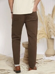 GENTILAND 男士素色直筒牛仔褲 - 棕色 - 查看 2