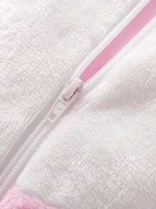 Baby Girl Cartoon 3D Ear Design Hooded Flannel Costume Jumpsuit - Pink - View 5