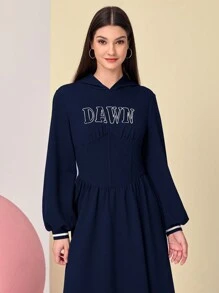Mulvari Thêu Chữ Sọc trang trí Đàm áo cánh có mũ - Màu xanh hải quân - Xem 4